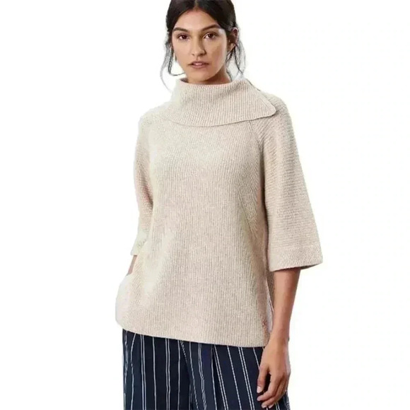 Joules Knitwear Wool Cashmere Knitted Poncho Sweater in Oatmeal Size 8 - Picture 1 of 11